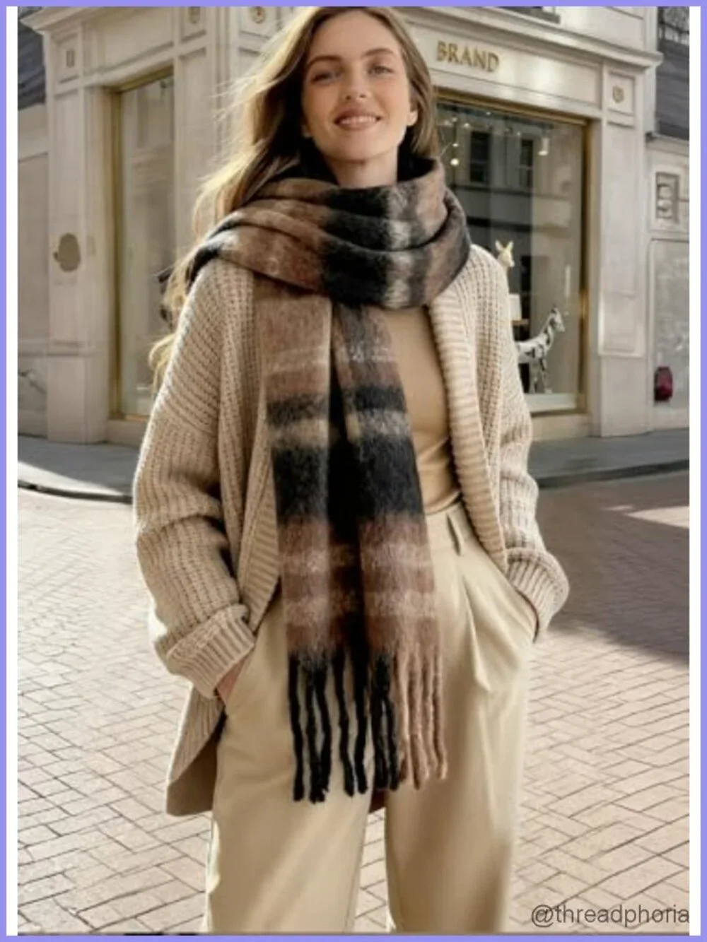 Oversized Chunky Knit Plaid Blanket Scarf Shawl Wrap for Women Heavyweight 100%